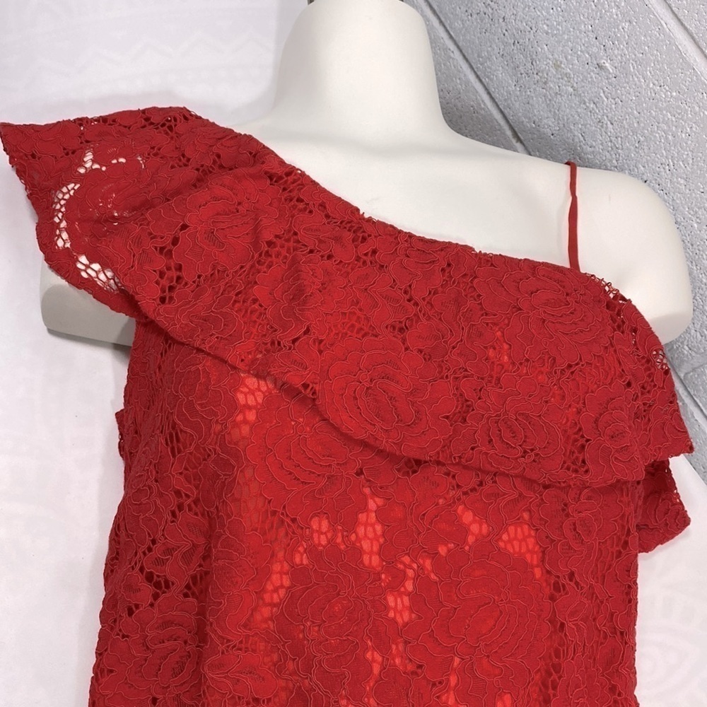 “Mine” one shoulder red lace with underlay top - Picture 2 of 9
